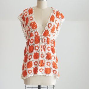 Crochet V-Neck Top Size Small